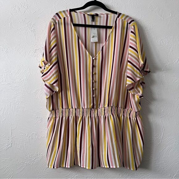 Lane Bryant Short-Sleeve V-Neck Smock Waist Top Blouse SZ 26 NWT - Picture 2 of 10